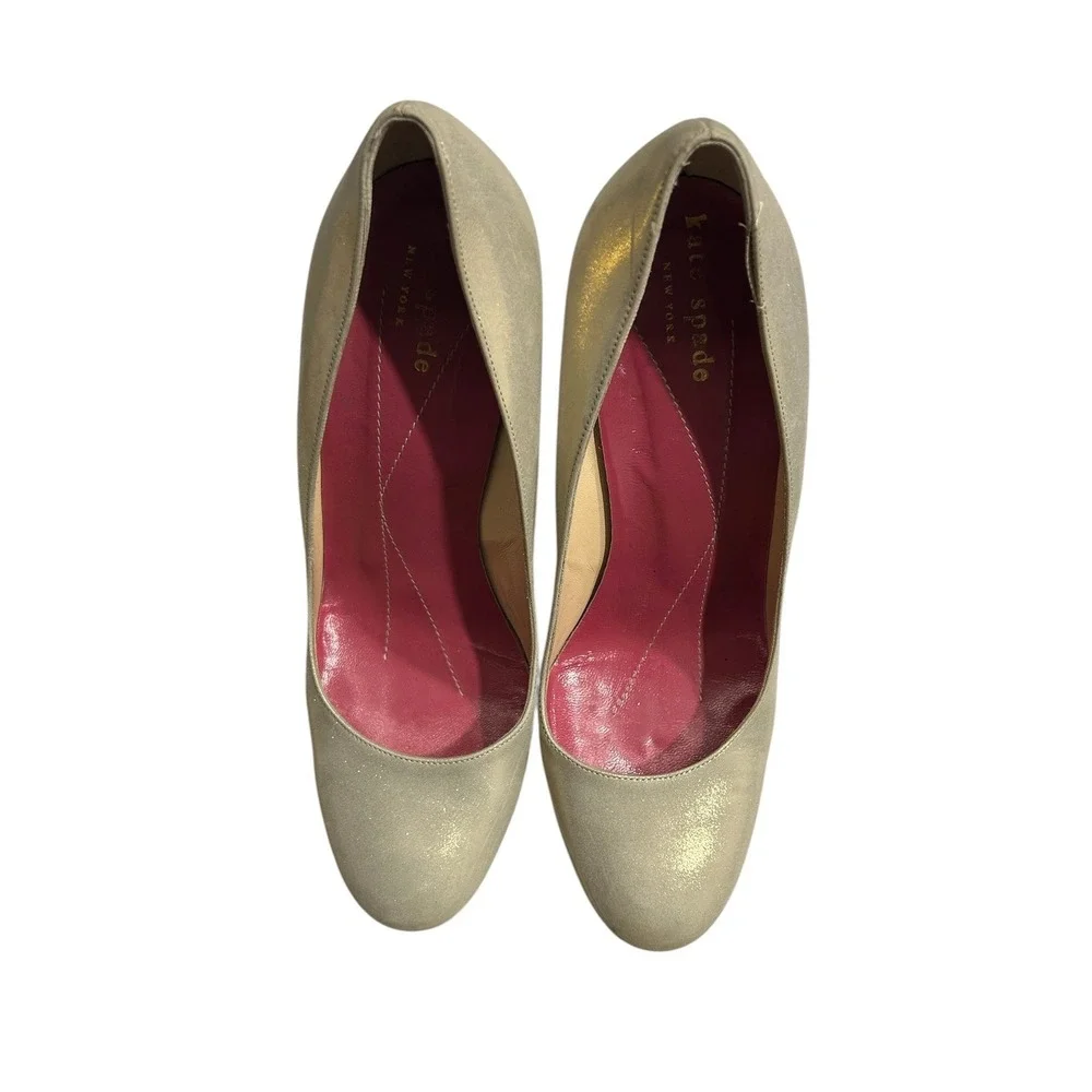 Kate Spade New York Gold Metallic Wedge Pumps Almond Toe Made in Italy Size 6.5B